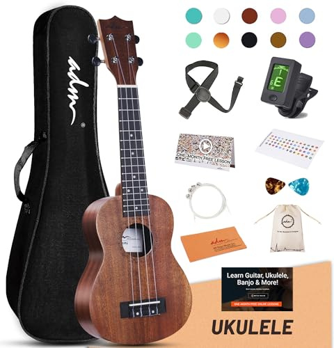 ADM Ukulele für Anfänger, Hawaiianische Ukulele, Ukulele Set für Kinder, Erwachsene, Studenten, Anfänger, Profis, Ukulele Pack mit kostenlosen Lektionen, Tasche Gürtel