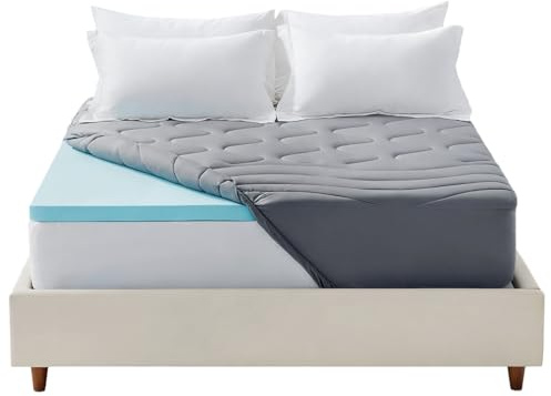 SLEEP ZONE Dual Layer 3 Inch Memory Foam Thick Mattress Topper, 2 inch Cooling Gel Memory Foam Plus 1 inch Waterproof Pillowtop Mattress Pad Cover, Comfort Support (King)