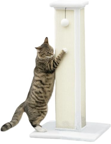 PawHut Cat Scratching Post for Indoor Kittens, 81cm Cat Scratcher, White | 14.5 cm Thickened Cat Scratching Post, Vertical Full Scratcher with Natural Sisal Rope, Hanging Ball, Soft Plush