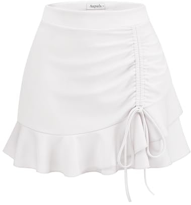 Aupuls Falda para mujer minifalda con pantalones cortos faldas volantes falda de tenis Rockabilly para Kernaval, Blanco, S