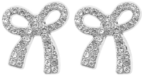 2pcs Boucles d'Oreilles Noeud Femme, Strass Scintillants Boucles d'Oreilles Ruban Argent Tendance Minimalistes et Délicates Bijoux pour Robe de Soirée de Mariage Cadeau d'Anniversaire