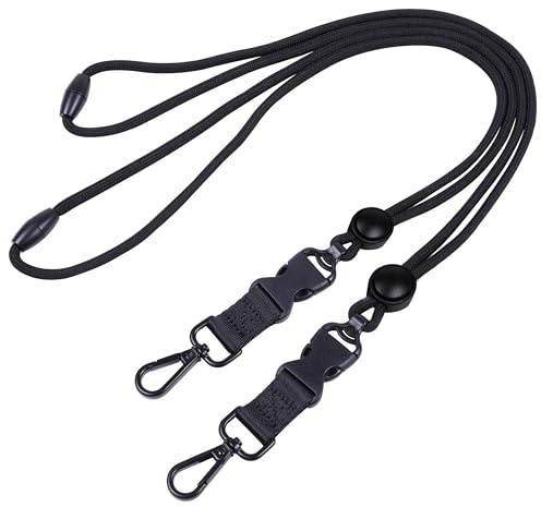 Masper 2 Stück Schwarz Breakaway Schlüsselband mit Runden Anpassung Schieberegler, Aabnehmbare Schnalle und Metall Snap Swivel Haken, Heavy Duty lanyard für Ausweishalter und Schlüssel
