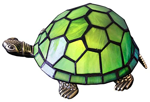 ZJART Tiffany Tortoise Lamp Small Stained Glass 8X5X4 Inch Green Turtle | Animal Antique Accent Table Light Turtle Desk Lamp