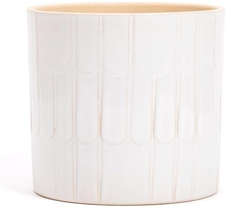 Elegante Vaso in Terracotta, | BIANCO con Archi decorati | Diametro 13,5 cm - Altezza 13 cm | Vaso Decorativo per Piante, Fiori, Bonsai, piante grasse, Sansevieria | Coprivaso da Interno Moderno