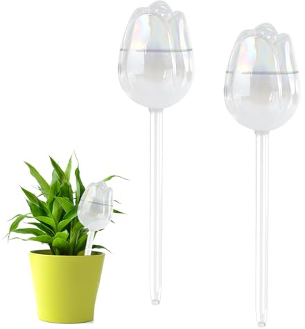 RoxNvm Sfere Irrigazione Piante, 2 Pezzi Bicchiere Irrigazione a Goccia per Vasi, Irrigazione Piante Vacanza, Irrigazione Automatica Vasi, per Piante in Vaso da Interno ed Esterno (Tulipano