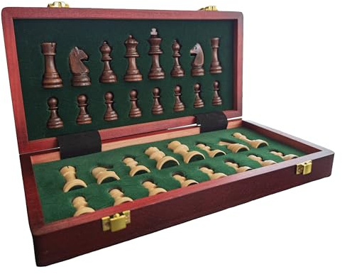 Magnetic Chess Set – Folding Wooden Chess Board with Storage – Portable Chess Game for Home or Travel (10 inch)