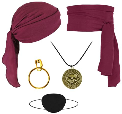 Vifcotlyp Accesorios de Disfraz Pirata, Accesorios Disfraz Pirata Hombre Pañuelos de Piratas Faja Collar Parche Disfraz de Capitán Piratas para Carnaval Halloween Cosplay