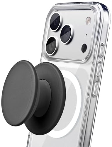 ENCASED │ Poignée magnétique pliable pour téléphone (compatible avec MagSafe) Support en silicone confortable pour iPhone (Noir)
