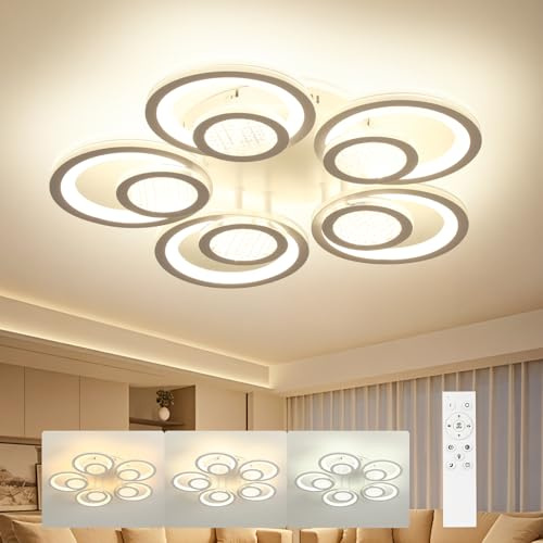OTREN LED Deckenleuchte Wohnzimmer,Modern Deckenlampe Blume, 3000–6500 K dimmbar, mit Fernbedienung, Timer, Nachtlicht & Memory, für Schlafzimmer und Jugendzimmer,54 cm