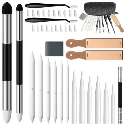 Eieenotee Mischung Stumpf Set 40 PCs Sketch -Zeichnungswerkzeuge Zubeh?r mit Sandpapierstiften -Spitzer -Erweiterungswerkzeuggummiseraser