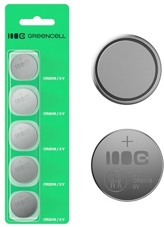 Green Cell CR2016 Lot de 5 Piles Bouton au Lithium 3 V 80 mAh | Alimentation Fiable et Durable pour Clés de Voiture, Télécommandes, Montres et Autres Appareils électroniques