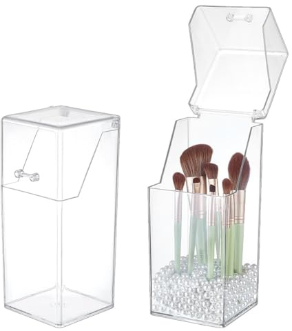 FINGERINSPIRE 2 Stück Make Up Pinselhalter Aus Acryl Mit Deckel 8.7x8.7x21cm Durchsichtig Kosmetikpinsel Organizer Aufbewahrungsbox Für Augenbrauenstifte Kosmetik Aufbewahrungsbox Für Frisiertische