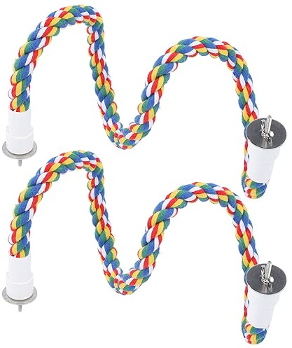 Generic Färgglada Fågelrepspinnar 2 St Tuggleksaksgynga Spiralställ för Papegojor med Justerbar Form, Giftfritt Material och Enkel Installation, Perfekt för Fågelentusiaster (60 cm)