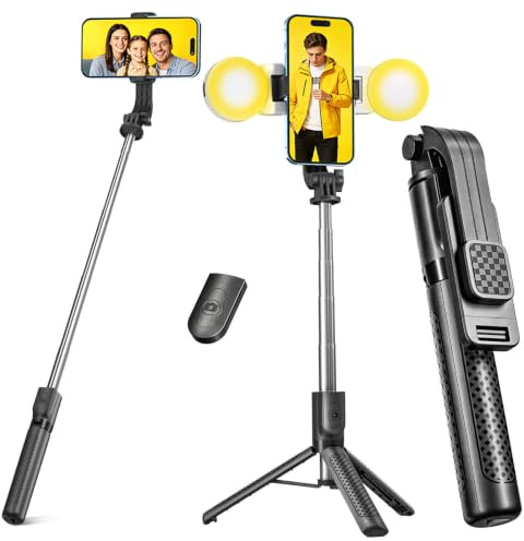 POWOMAO Selfie Stick Tripod with 2 Fill Lights,125cm Extra Long