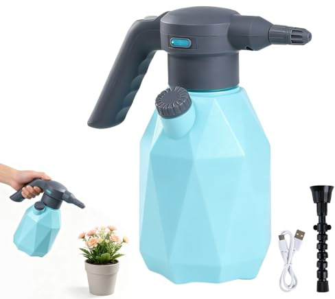 Pulverizador a presión 2 l, botella pulverizadora eléctrica, botella pulverizadora con batería portátil con USB y boquilla ajustable para el hogar, limpieza, cuidado de plantas, lavado de coches