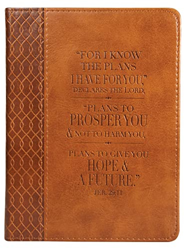 Christian Art Gifts Classic Handy-Sized Journal for I Know the Plans Jeremiah 29:11 Bible Verse Inspirational Scripture Notebook W/Ribbon 240 Ruled Pages, 5.7 X 7, Tan