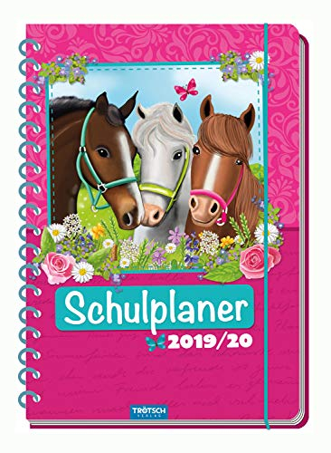 Schulplaner Pferde 2019/2020: Timer mit Glitzer-Cover und farbigen Innenseiten