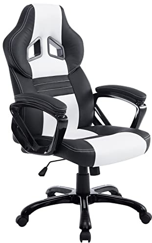 CLP Poltrona Gaming Ufficio Pedro XL I Sedia Racing Imbottita In Similpelle I Poltrona Sport Reclinabile Colore nero/bianco