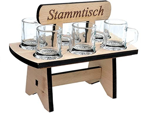 DanDiBo Schnapsbrett 20 cm mit Gravur Stammtisch mit 6 Gläser Schnapslatte Schnapsleiste