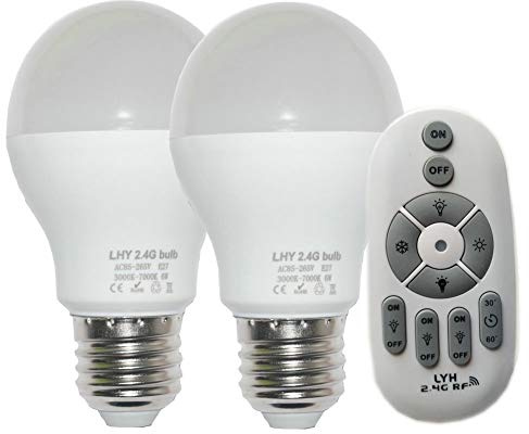 Fjiangyi 6W E27 Smart LED Light Bulbs Dimmable with 2.4GHz Wireless 3-Zone Remote Control - Adjustable Color Temperature (Warm/Cool) and Brightness 2 Pack (2 Bulb+1 Remote)