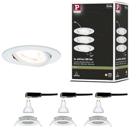 Paulmann 93431 LED Einbauleuchte Nova Basisset schwenkbar rund 84 mm 50° GU10 3x6,5W 3x460lm 230V 2700K Weiß matt