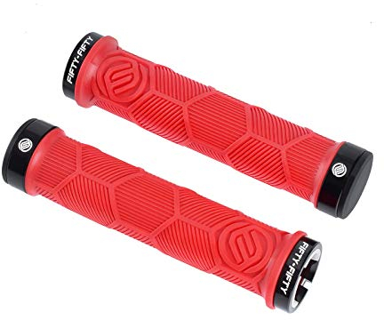 FIFTY-FIFTY MTB Griffe, Fahrradgriffe Mountainbike aus rutschfestem Gummi, Double Lock-on Fahrrad Griffe/lenkergriffe, für All-Mountain, Enduro, Downhill, E-Bike, Cross-Country (Rot)