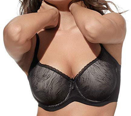 Selene, Reggiseno Donna Modellante, Fascia Alta Incrociata, con Ferretto e Coppe Imbottite Decorate, Collezione Violeta, Colore Nero, Taglia 9C