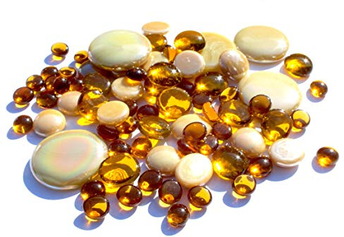 mesbilles - 500 GR Mélange Ambré Billes Plates - Galet en Verre 30 mm 20 mm 10 mm Cailloux en Verre décoratifs