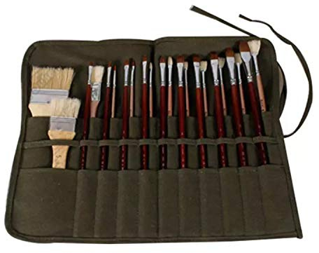 Artist Paint Brush Holder 22 Slots Roll Up Brush Bag Art Tool Canvas Storage Pouch Watercolor Oil Painting Drawing Pen Storage Case Portable Colouring Pencils Organiser for School Students Painters