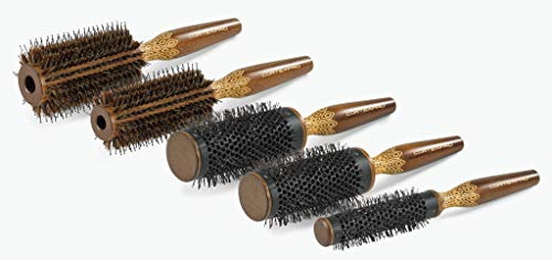 CORTEX - Set Profesional de 5 Cepillo de Madera, Cepillo Thermal Reaction, Moldea y Da forma a tu Cabello, Acabo Suave y Brillante de Peluquería, Material madera
