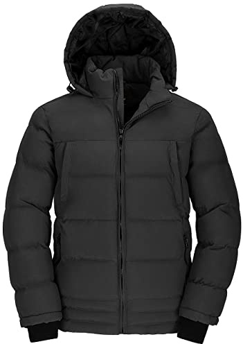 Wantdo varm vinterjacka för män, vattenavvisande utomhusjacka, quiltad parkas, bomullsstoppning, kappa, vindtäta jackor med huva, Grau, M