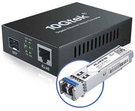 Alwong Convertisseur de média Gigabit Ethernet, convertisseur Fibre Optique monomode Double LC vers Ethernet RJ45 pour 10/100/1000Base-Tx vers 1000Base-LX, certifié UL, 1310 nm, jusqu'à 20 km