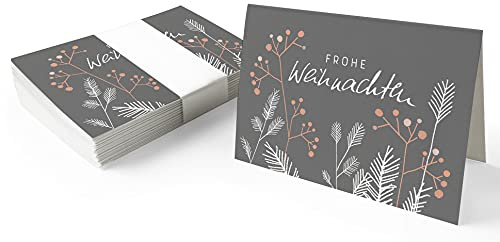 25 Geschenkanhänger frohe Weihnachten! Grau - originelle Mini Weihnachtskarten zum Weihnachtsgeschenke Beschriften, edel exklusiv individuell, A7 Recyclingpapier Klappkarten