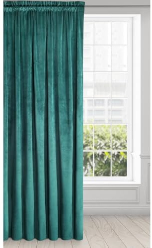 Eurofirany Tenda Di Velluto Super Morbido con Arricciatenda - 1 Pannello, Oscurante per Finestre, Drappeggio per Camera da Letto, Cucina, Soggiorno, 140x270 cm, Turchese Scuro