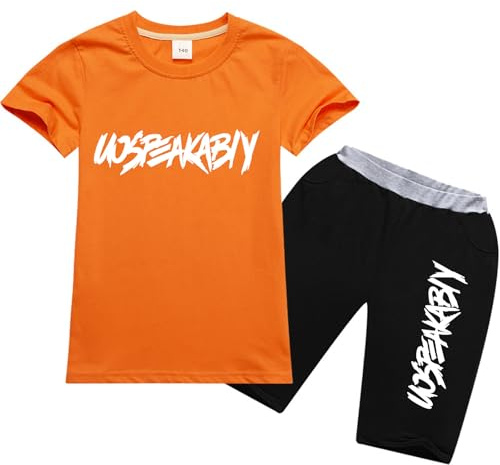 amropi Ragazzi 2 Pezzi Abbigliamento Set Estate Tuta Maglietta e Pantaloncini Completo Arancione, 13-14 anni