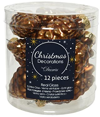 Christbaumschmuck Zapfen Glas 6cm x 12 Stück Weihnachtskugeln Christbaumkugeln kupferbraun Zimt