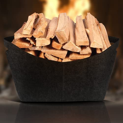 tEEZErshop 60 * 40 * 30 XXL Filzkorb Holzkorb für Kaminholz, 5mm Extradickem Filz Feuerholzkorb,Faltbar Tragfähigkeit 60KG,Filztasche für Kaminholz,Holz,Zeitungen, Kleidung(Dunkelgrau)