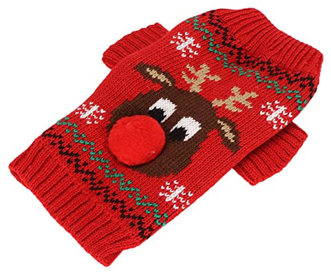 Hunde-Weihnachtspullover, Neujahrs-Weihnachtspullover, Haustierkleidung, Hunde-Schnee-Pullover, Verdickende Neujahrs-Weihnachts-Hunde-Weihnachtspullover FüR Kleine und Mittelgroße Hunde (Rot)