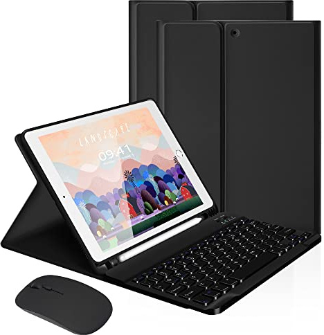 LAMA Funda de Teclado 10.2 y 10.5 Pulgadas con Ratón para iPad 9th 2021/8th 2020/7th Generation 2019, iPad Pro 2017 Funda Protectora de Teclado Bluetooth con Ratón