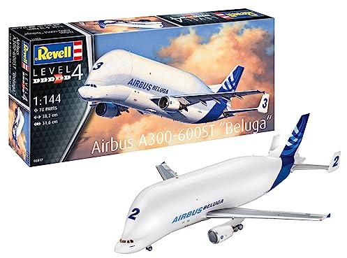Revell Modellbausatz I Airbus A300-600ST Beluga I Detailreicher Level 4 Flugzeug Bausatz I 78 Teile I Maßstab 1:144 I für Kinder und Erwachsene ab 12 Jahren