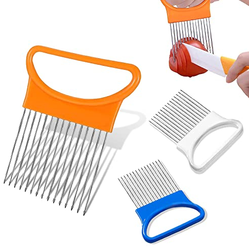 Stainless Steel Onion Potato Slicer - Multi-Functional Vegetable Fruit Holder for Slicing, Meat Slicer - Random Colors