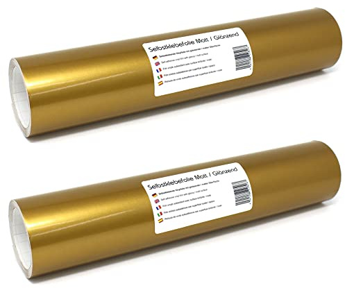 Finest Folia Selbstklebende Plotterfolie Bastelfolie 4m x 31cm (2x2m x 31cm) Möbelfolie Folie Bastelfolie zum Plotten (091 Gold Metallic Matt)