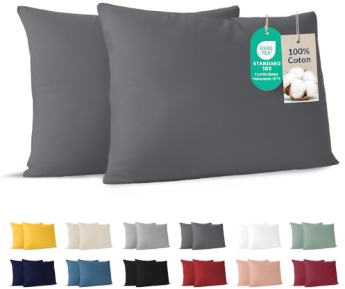 Dreamzie Federe 50x80 (Set di 2) - Antracite - Federe Cuscino 50x80 cm - 100% Jersey di Cotone - Federa da Cuscino - Copri Cuscino per Letto - Fodera Protezione per Cuscino