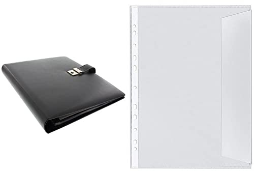 goldbuch 54958 Dokumentenmappe, Mappe für DIN A4 Unterlagen, ca. 29 x 36 cm, Schwarz & Veloflex 5340000 - Dokumentenhüllen DIN A4, aus PP 130my, dokumentenecht, transparent farblos, 10er Packung