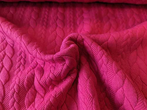 Dehnbarer Strickstoff mit Zopfmuster, Pink als Meterware Nähen, 50 cm