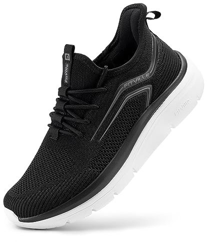FitVille Extra Wide Fit Trainers for Men Slip On Arch Support Road Running Shoes Lightweight Athletic Sneakers for Gym Fitness Jogging Walking, Black, 11 Wide