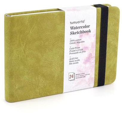 Aquarell Skizzenbuch, 300 GSM, 100% Baumwolle, 10x15 CM, 24 Blatt, 48 Seiten, Feinkorn, Säurefrei, Aquarellbuch, Aquarell-Notizbuch zur Verwendung als Reiseskizzenbuch.