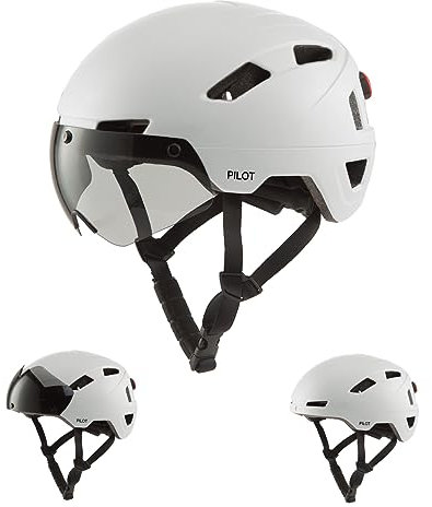 GOOFF Pilot S-Pedelec Helm - Schutz für schnelle E-Bike Fahrten – Fahrradhelm mit Visier und Licht – NTA 8776-zertifizierter Zweirathelm für Damen und Herren (Weiss, M)