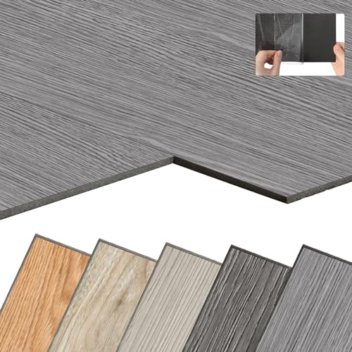YARDIN PVC Bodenbelag Vinylboden Selbstklebend mit Holz-Optik, 54 Stück 7,53m² Vinyl Klebefliesen Bodenfliesen Selbstklebend, PVC Boden Rutschfest Wasserfest Schwer Entflammbar, Eiche Grau