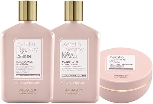 Alfaparf Keratin Therapy Lisse Design Set Champú 250 ml + Acondicionador 250 ml + Mascarilla Hidratante 250 ml